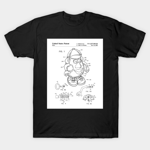 Mr Potato Head Patent - Potato Head Art - Black And White T-Shirt by patentpress